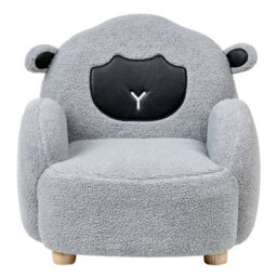 Wyld And Coco Kids Sheep Armchair - Grey Boucle, Low-Profile Toddler Seat, Rubberwood Frame - thumbnail 1