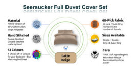 TheWhiteWater Limited Duvet Cover Set Seersucker Single/double/king/super King Bedding Set - Duvet Cover + Matching Pillowcase - Latte Beige - thumbnail 5