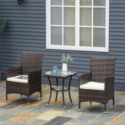 Outsunny Rattan Bistro Set Garden Chair Table Patio Outdoor, Brown