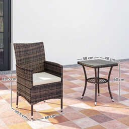 Outsunny Rattan Bistro Set Garden Chair Table Patio Outdoor, Brown - thumbnail 3