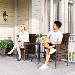 Outsunny Rattan Bistro Set Garden Chair Table Patio Outdoor, Brown - thumbnail 9