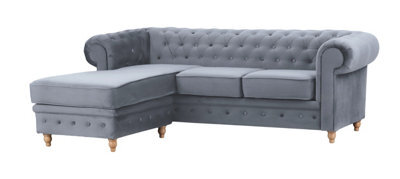 Windsor Chesterfield Style Slate French Velvet Fabric Corner Sofa (Left Hand Corner) - image 1