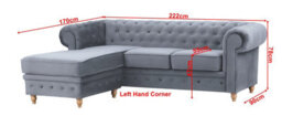 Windsor Chesterfield Style Slate French Velvet Fabric Corner Sofa (Left Hand Corner) - thumbnail 3