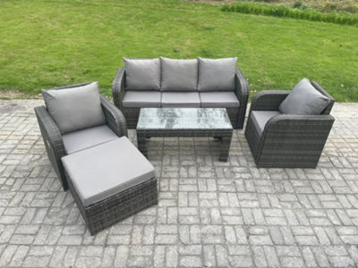 Fimous Wicker Pe Rattan Garden Furniture Set Outdoor Lounge Sofa Set With Reclining Chair Coffee Table Big Footstool Dark Grey - image 1
