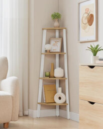 Songmics Industrial Corner Shelf, 4-Tier Ladder Shelf, Bookshelf Or Plant Stand, Stylish Furniture, Natural Oak And Matte White