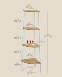 Songmics Industrial Corner Shelf, 4-Tier Ladder Shelf, Bookshelf Or Plant Stand, Stylish Furniture, Natural Oak And Matte White - thumbnail 2