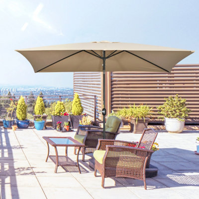 Outsunny 3X2M Patio Parasol Canopy Tilt Crank 6 Ribs Sun Shade Garden Khaki - image 1