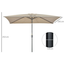 Outsunny 3X2M Patio Parasol Canopy Tilt Crank 6 Ribs Sun Shade Garden Khaki - thumbnail 3