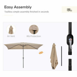 Outsunny 3X2M Patio Parasol Canopy Tilt Crank 6 Ribs Sun Shade Garden Khaki - thumbnail 7