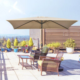 Outsunny 3X2M Patio Parasol Canopy Tilt Crank 6 Ribs Sun Shade Garden Khaki - thumbnail 1
