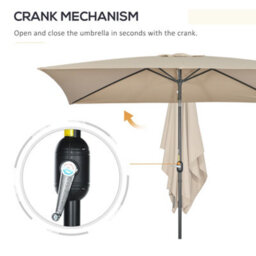 Outsunny 3X2M Patio Parasol Canopy Tilt Crank 6 Ribs Sun Shade Garden Khaki - thumbnail 5