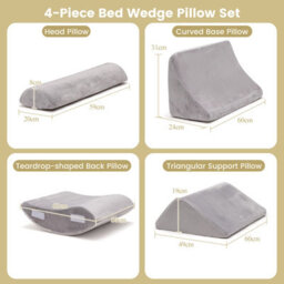 Costway 4Pcs Bed Wedge Pillow Set Adjustable Bed Wedge Memory Foam Pillow Washable Cover - thumbnail 4