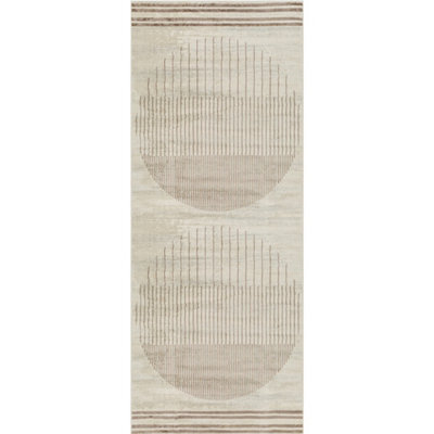 Livabliss Floransa-Geometric Grey Ivory Brown Modern Living Dining Bedroom Rug 80 X 220 Cm Easy Care, Non Shedding - image 1