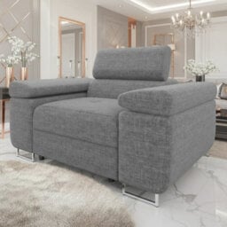 Torezio Armchair Adjustable Headrests Upholstered Freestanding Chipboard Frame Metal Legs 134X102X90Cm Grey - thumbnail 2