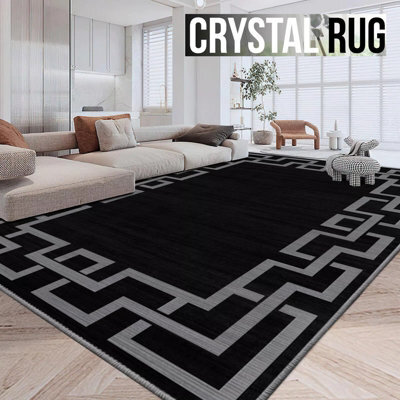 Ameha Non Slip Printed Rug Indoor/outdoor Floor Mat Extra Large Greek Kry Pattern Modern Living Room Carpet(Nico Black, 200X290 Cm) - image 1