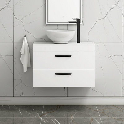 Royal Bathrooms 800mm Wall Hung Vanity Unit 2 Drawer Gloss White & Breeze Countertop Basin With Matt Black Handle - image 1