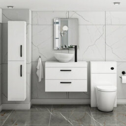 Royal Bathrooms 800mm Wall Hung Vanity Unit 2 Drawer Gloss White & Breeze Countertop Basin With Matt Black Handle - thumbnail 2