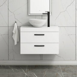 Royal Bathrooms 800mm Wall Hung Vanity Unit 2 Drawer Gloss White & Breeze Countertop Basin With Matt Black Handle - thumbnail 1