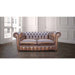 Chesterfield 2 Seater Antique Tan Real Leather Tufted Buttoned Sofa Settee In Classic Style - thumbnail 1
