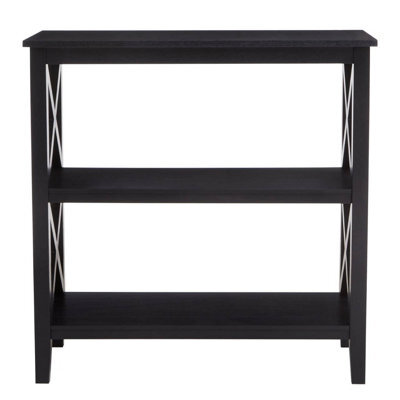 Orsina Three Shelf Black Book Case, Pine Wood Tall Book Shelf, Large Book Case For Home & Office - image 1