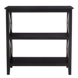 Orsina Three Shelf Black Book Case, Pine Wood Tall Book Shelf, Large Book Case For Home & Office - thumbnail 1