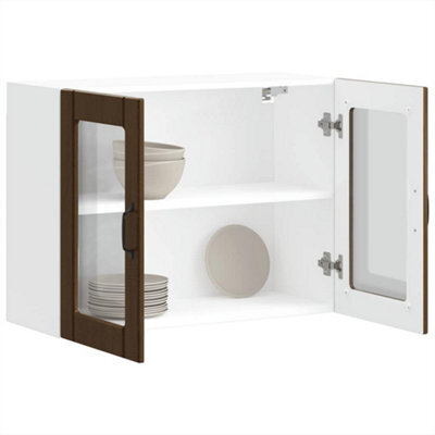 Berkfield Kitchen Wall Cabinet With Glass Door Lucca Brown Oak Engineered Wood - image 1