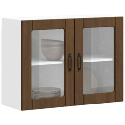 Berkfield Kitchen Wall Cabinet With Glass Door Lucca Brown Oak Engineered Wood - thumbnail 5
