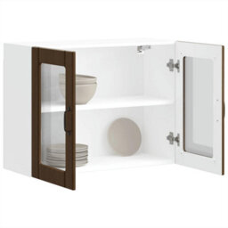 Berkfield Kitchen Wall Cabinet With Glass Door Lucca Brown Oak Engineered Wood