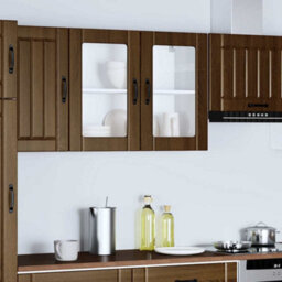 Berkfield Kitchen Wall Cabinet With Glass Door Lucca Brown Oak Engineered Wood - thumbnail 4
