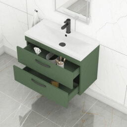 Royal Bathrooms Turin 800mm Wall Hung Vanity Unit Matt Green 2 Drawer Mid-Edge Basin With Matt Black Handles - thumbnail 5