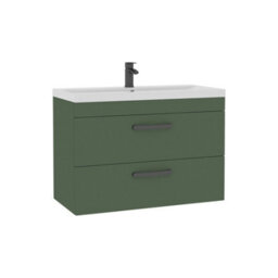 Royal Bathrooms Turin 800mm Wall Hung Vanity Unit Matt Green 2 Drawer Mid-Edge Basin With Matt Black Handles - thumbnail 6