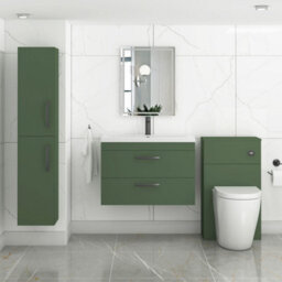 Royal Bathrooms Turin 800mm Wall Hung Vanity Unit Matt Green 2 Drawer Mid-Edge Basin With Matt Black Handles - thumbnail 4