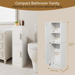 Oira Small Bathroom Storage Cabinet Narrow Floor Corner Cabinet With 2 Doors Adjustable Shelf, Small Bathroom Organizer - thumbnail 3