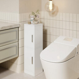 Oira Small Bathroom Storage Cabinet Narrow Floor Corner Cabinet With 2 Doors Adjustable Shelf, Small Bathroom Organizer - thumbnail 2