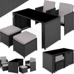 Tectake Garden Table And Chairs Palermo - Up To 4 People, Chairs, Stools And Table, Weather & Uv-Resistant - Black/grey - thumbnail 1