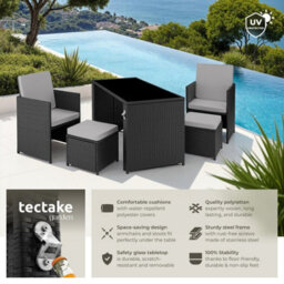 Tectake Garden Table And Chairs Palermo - Up To 4 People, Chairs, Stools And Table, Weather & Uv-Resistant - Black/grey - thumbnail 2