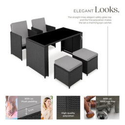 Tectake Garden Table And Chairs Palermo - Up To 4 People, Chairs, Stools And Table, Weather & Uv-Resistant - Black/grey - thumbnail 3