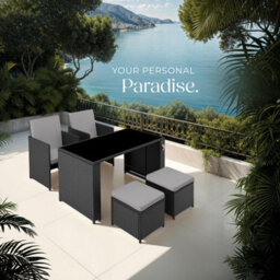 Tectake Garden Table And Chairs Palermo - Up To 4 People, Chairs, Stools And Table, Weather & Uv-Resistant - Black/grey - thumbnail 8