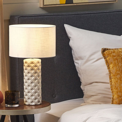 Beliani Geometric Beige Ceramic Table Lamp, White Drum Shade, 49 Cm - image 1