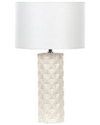 Beliani Geometric Beige Ceramic Table Lamp, White Drum Shade, 49 Cm - thumbnail 2