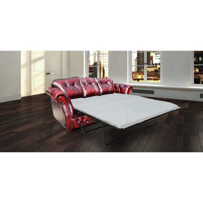 Chesterfield 3 Seater Sofabed Antique Oxblood Red Leather Bespoke In Era Style - image 1