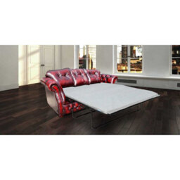 Chesterfield 3 Seater Sofabed Antique Oxblood Red Leather Bespoke In Era Style - thumbnail 1