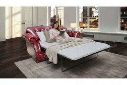 Chesterfield 3 Seater Sofabed Antique Oxblood Red Leather Bespoke In Era Style - thumbnail 2