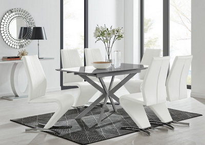 Furniturebox Uk Lira 100Cm Grey Metal Extending Dining Table & 6 White Willow Chairs - image 1