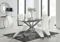 Furniturebox Uk Lira 100Cm Grey Metal Extending Dining Table & 6 White Willow Chairs - thumbnail 1