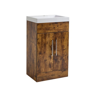 Homestylestore 502mm Dark Oak Floorstanding Bathroom Vanity Unit And Chrome T Bar Handle - image 1