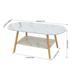 White Marble Oval Coffee Table 2 Tier White & Marble Finish Sofa Side Table For Home Office - thumbnail 2