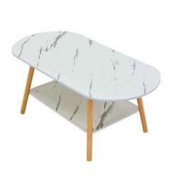 White Marble Oval Coffee Table 2 Tier White & Marble Finish Sofa Side Table For Home Office - thumbnail 1