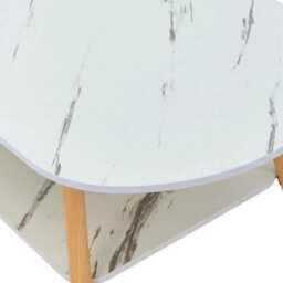 White Marble Oval Coffee Table 2 Tier White & Marble Finish Sofa Side Table For Home Office - thumbnail 5