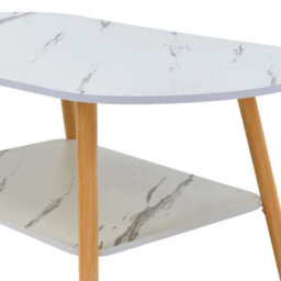White Marble Oval Coffee Table 2 Tier White & Marble Finish Sofa Side Table For Home Office - thumbnail 4
